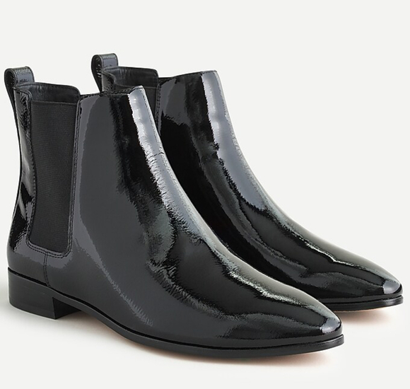 J Crew Booties NWOT Chelsea Pull-On Black Crinkled Patent Leather 7.5 - Picture 1 of 8